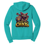 CHAOS THE CAT hoodie by Jason Ewing - Teal back artwork