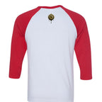 SUNSET DRIP raglan T-shirt by Jason Ewing - White and Red back artwork