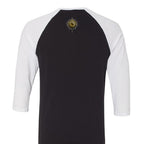 SUNSET DRIP raglan T-shirt by Jason Ewing - Black and White back artwork