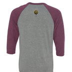 SUNSET DRIP raglan T-shirt by Jason Ewing - Grey and Maroon Triblend back artwork