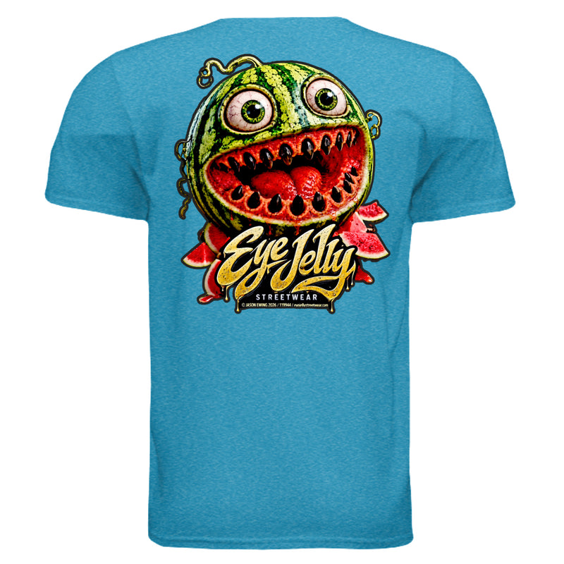 JELLY MELLON graphic T-shirt by Jason Ewing - Heather Sapphire back artwork