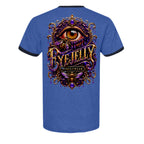 EYEJELLY ORIGIN ringer tee by Jason Ewing - Heather Royal and Navy back artwork