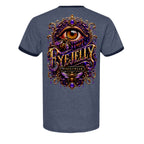 EYEJELLY ORIGIN ringer tee by Jason Ewing - Heather Denim and Navy back artwork