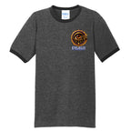 DEVIL DOG ringer tee by Jason Ewing - Dark Heather Grey and Jet Black front view
