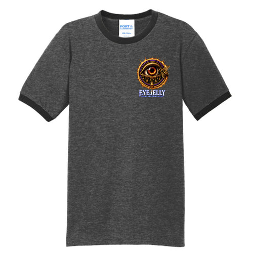 DEVILED SUGAR ringer tee by Jason Ewing - Dark Heather Grey and Jet Black front view