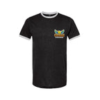 JELLY MIND™ black and white ringer tee, front view — EyeJelly Streetwear™