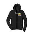 JELLY MIND™ black zip-up hoodie, front view — EyeJelly Streetwear™