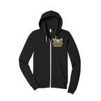 JELLY MIND™ black zip-up hoodie, front view — EyeJelly Streetwear™