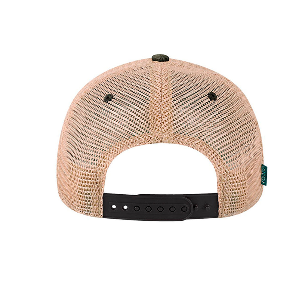 Back view of the Jelly the Jackalope trucker hat in black and khaki, an original EyeJelly Streetwear cap.