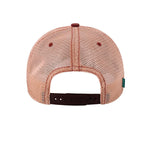 Back view of the Jelly the Jackalope trucker hat in red stripe and khaki, an original EyeJelly Streetwear cap.