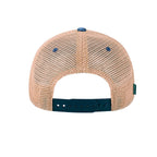Back view of the Jelly the Jackalope trucker hat in royal blue and khaki, an original EyeJelly Streetwear cap.