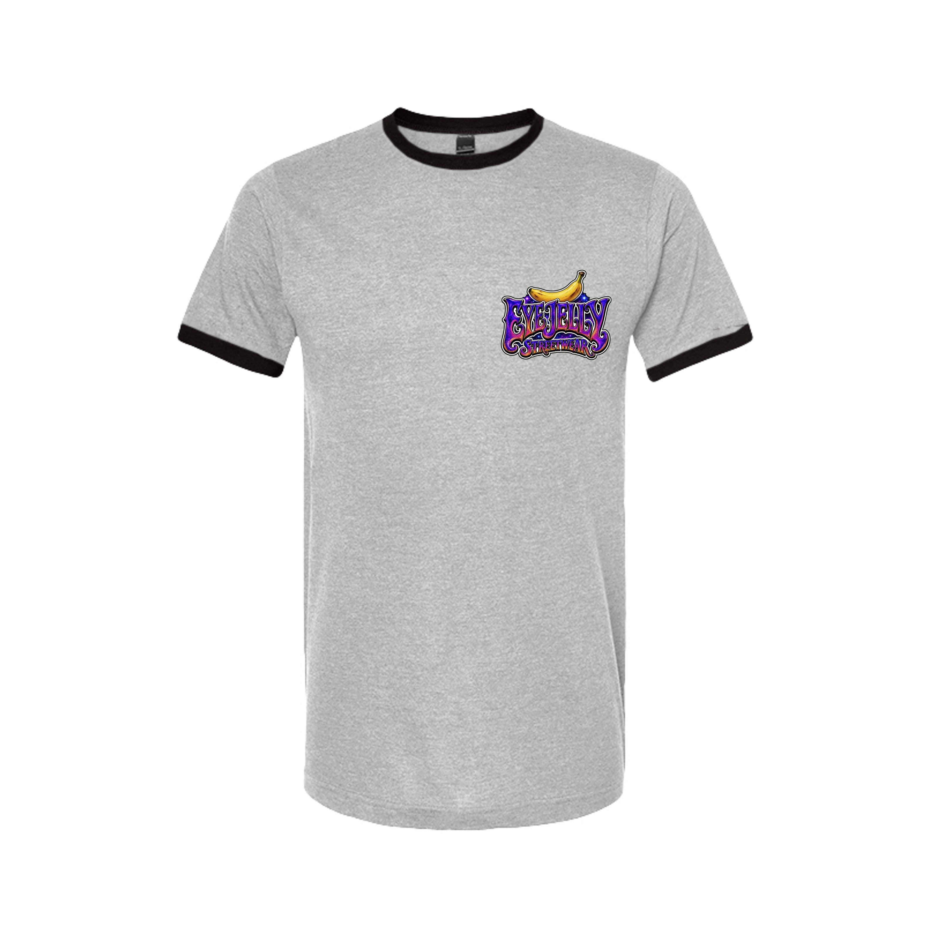 SPACE MONKEY™ Heather Grey/Black Ringer Tee front view