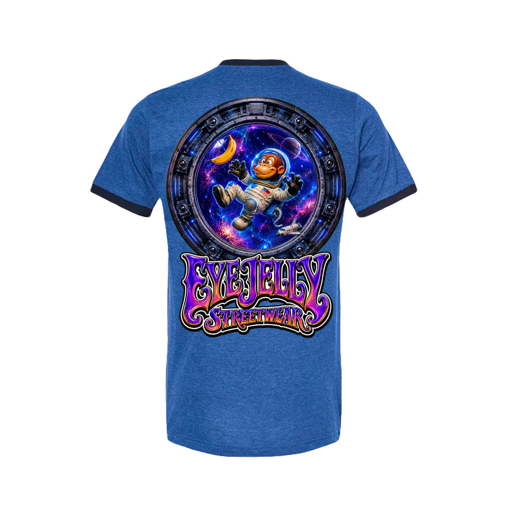 SPACE MONKEY™ Heather Royal/Navy Ringer Tee back artwork