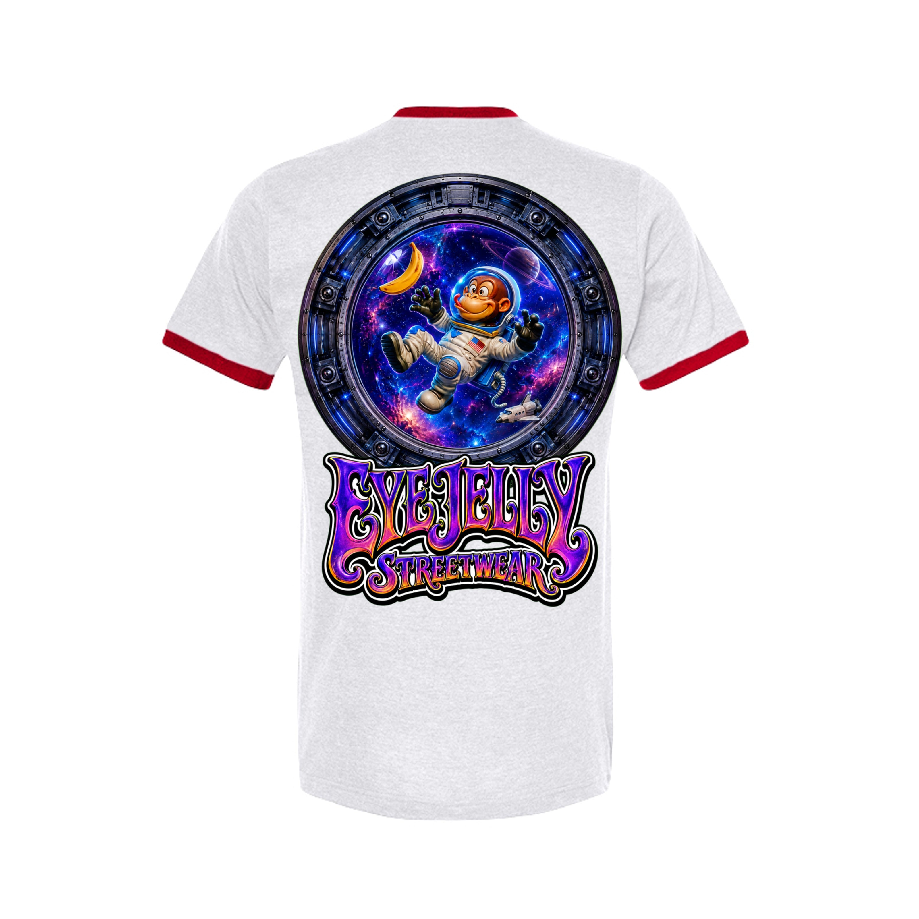 SPACE MONKEY™ White/Red Ringer Tee back artwork