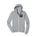 HONEY BADGER™ ash zip-up hoodie front with EyeJelly Streetwear chest art