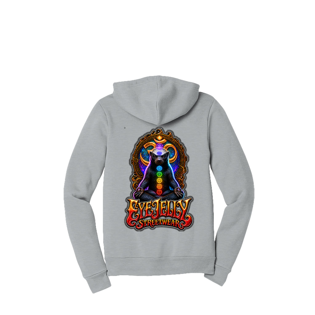 HONEY BADGER™ ash zip-up hoodie back with large honey badger artwork