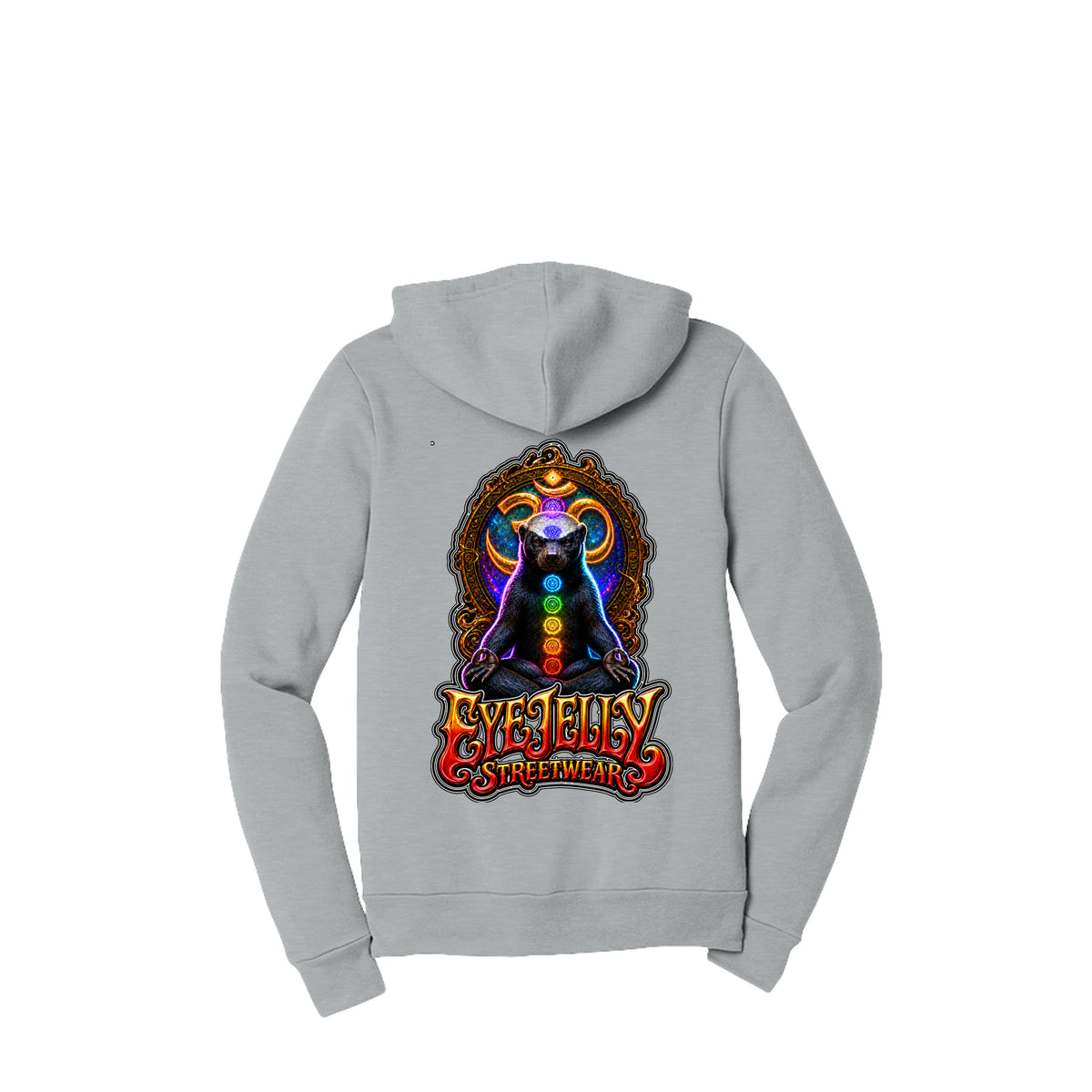 HONEY BADGER™ ash zip-up hoodie back with large honey badger artwork