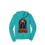 HONEY BADGER™ teal zip-up hoodie back with large honey badger artwork