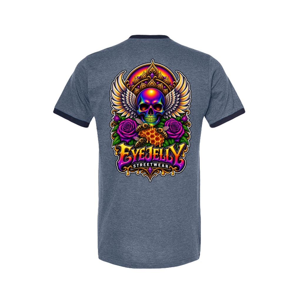 REBIRTH heather denim ringer tee back
