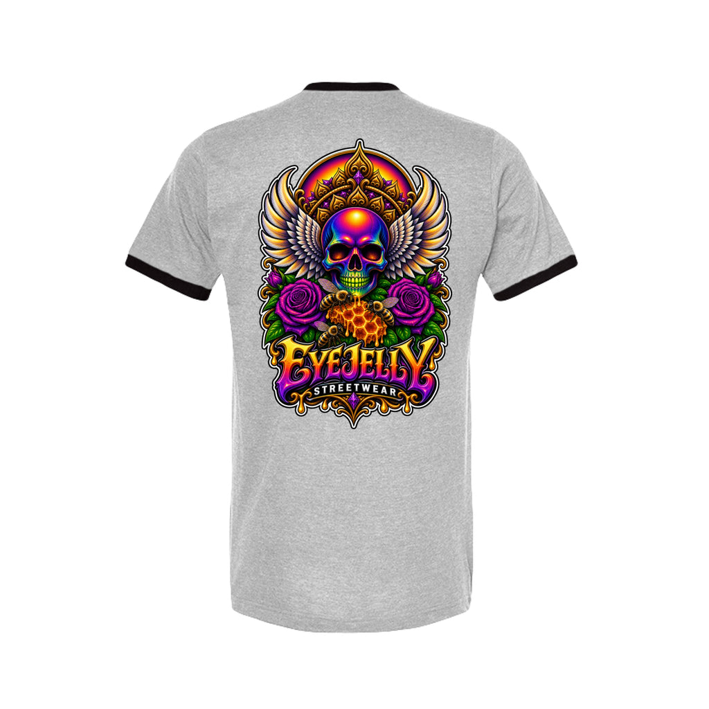 REBIRTH heather grey ringer tee back