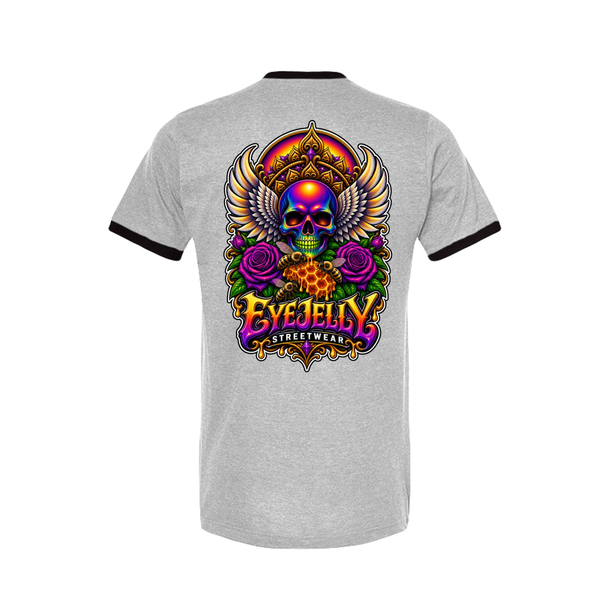 REBIRTH heather grey ringer tee back