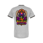 REBIRTH charcoal ringer tee back