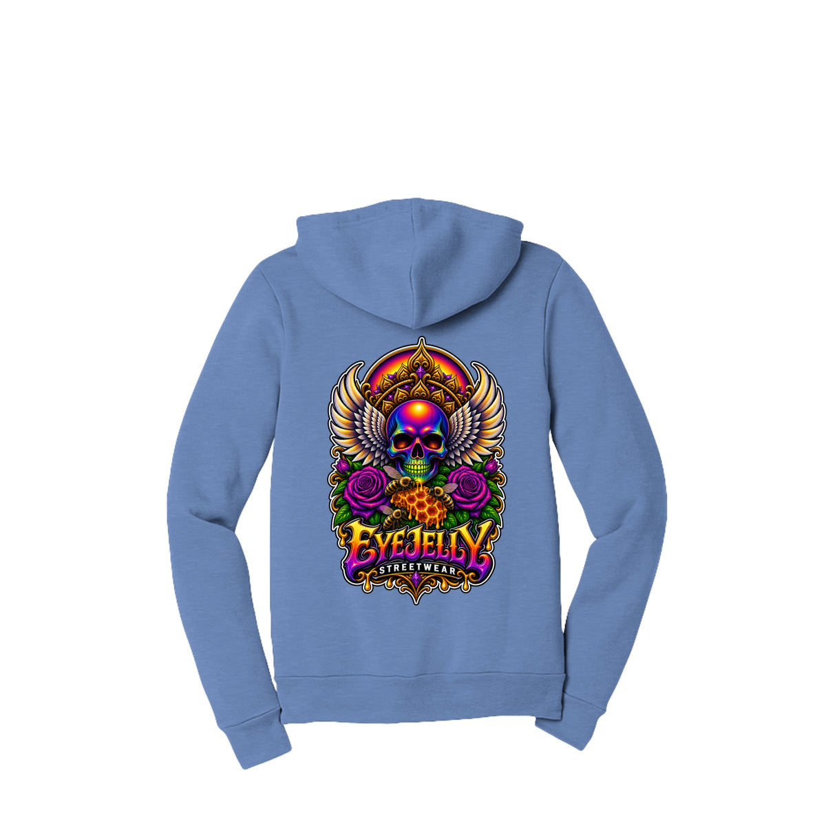 REBIRTH blue zip-up hoodie back