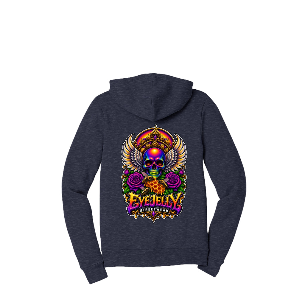 REBIRTH navy zip-up hoodie back
