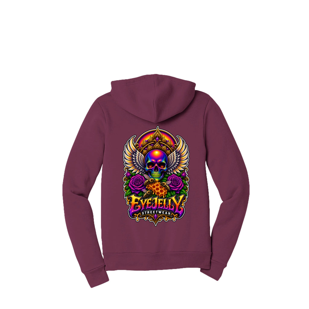 REBIRTH maroon zip-up hoodie back