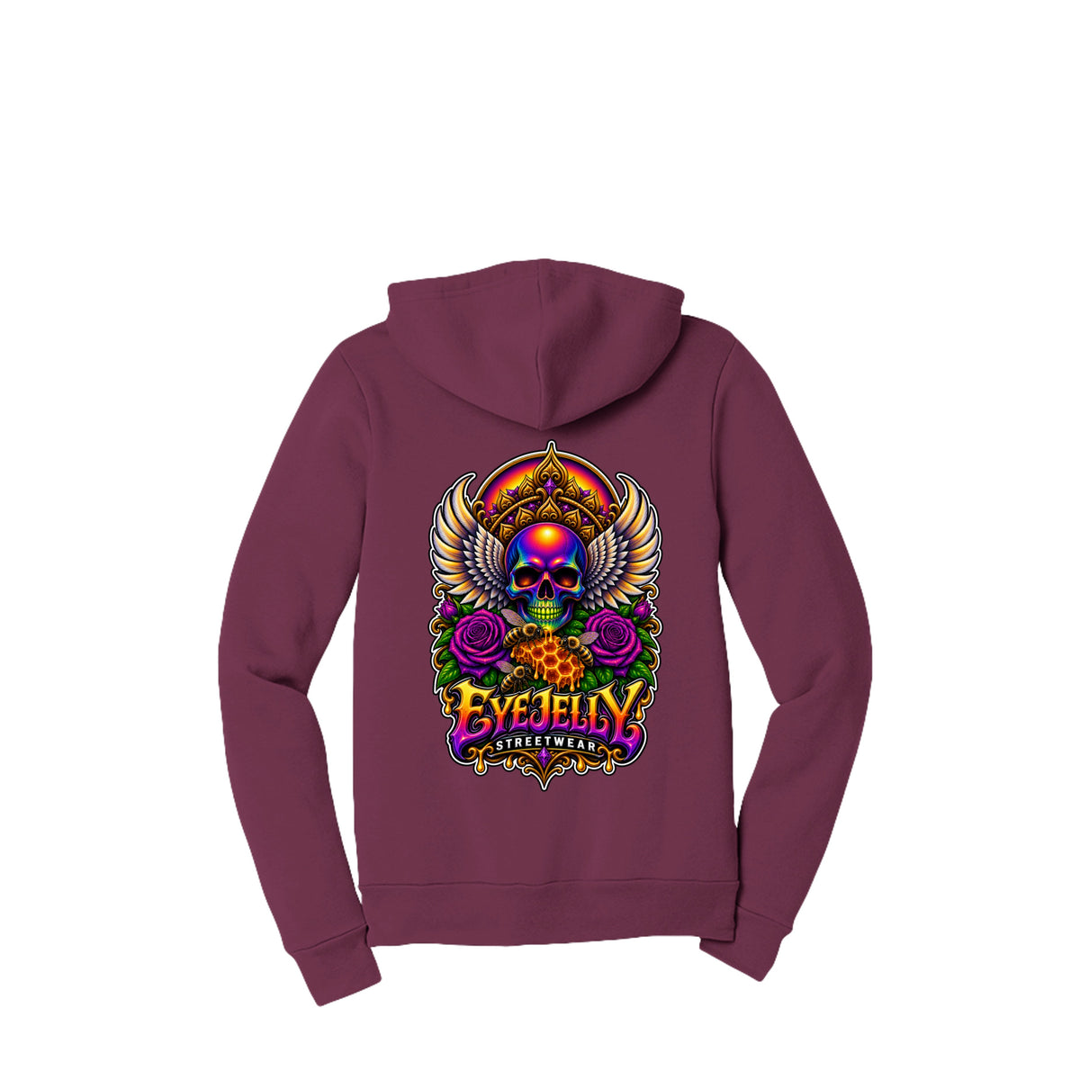 REBIRTH maroon zip-up hoodie back