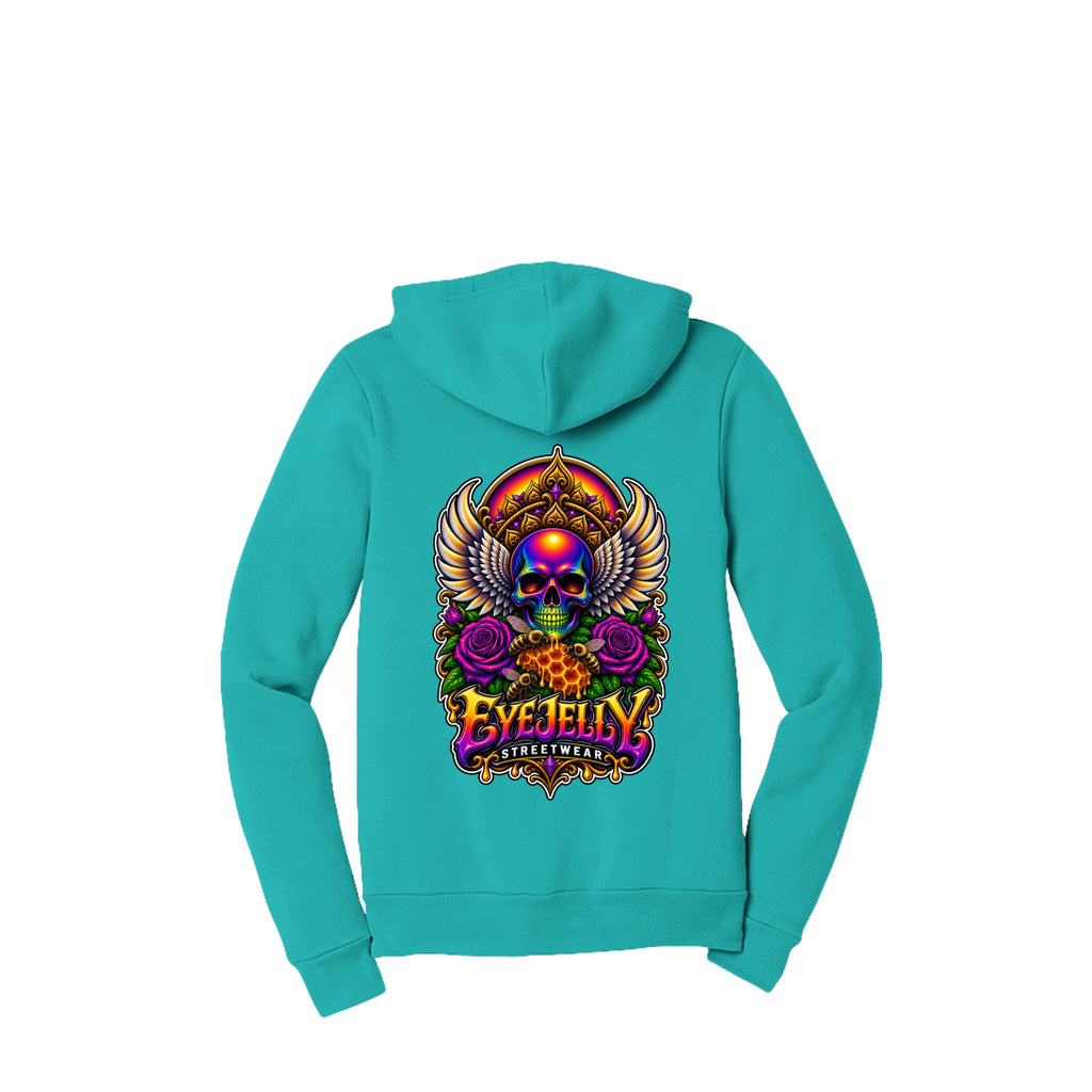 REBIRTH teal zip-up hoodie back