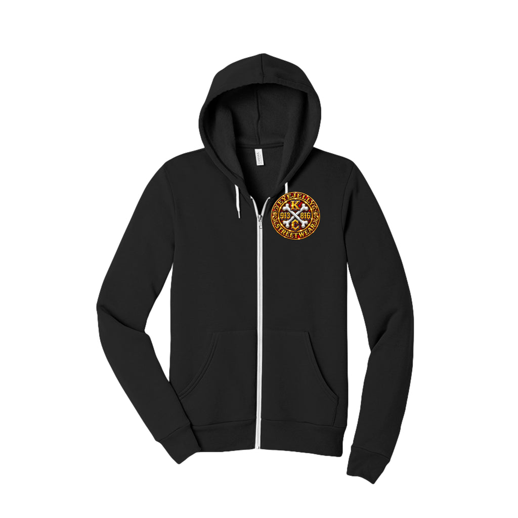 KC CROSSBONES GOLD™ black zip-up hoodie front