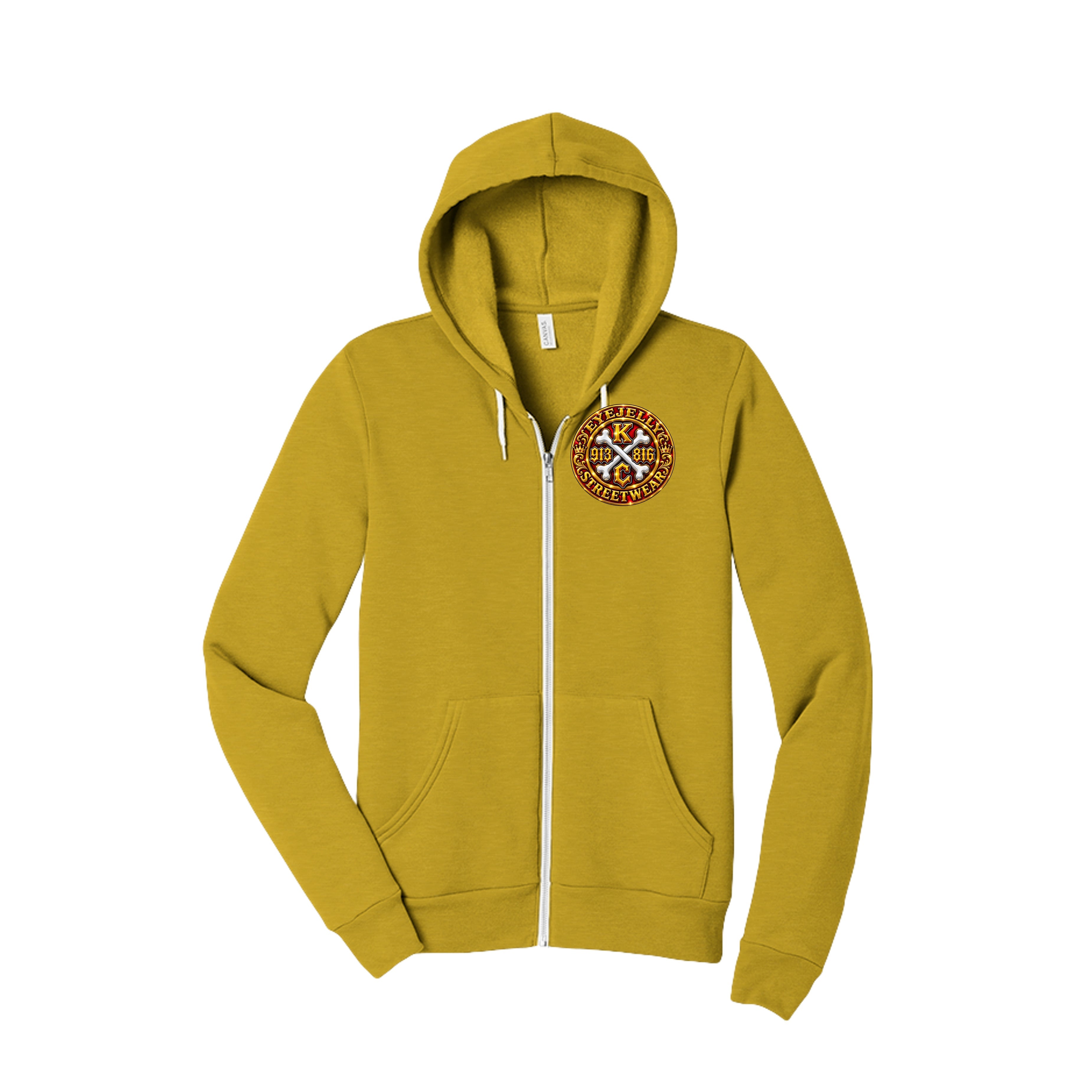 KC CROSSBONES GOLD™ heather mustard zip-up hoodie front