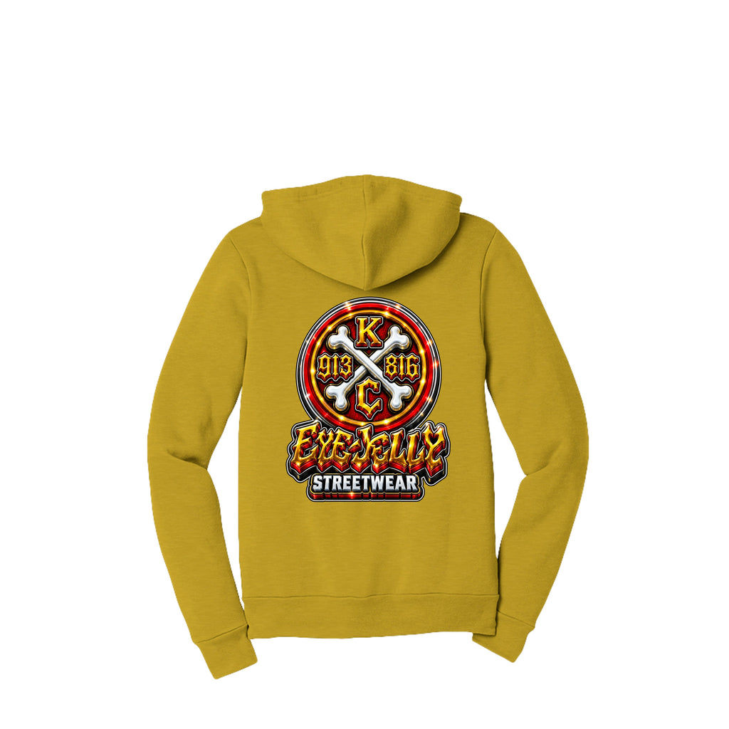 KC CROSSBONES GOLD™ heather mustard zip-up hoodie back