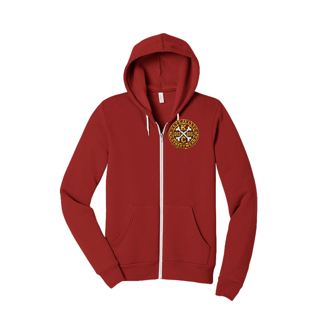 KC CROSSBONES GOLD™ red zip-up hoodie front