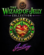 The Wizard of Jelly collection artwork featuring the EyeJelly bandaged heart and green city